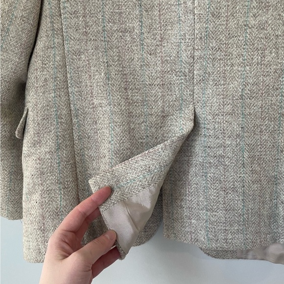 Vintage Harris Tweed Wool Blazer Jacket Size 40 Beige Pastel Pinstripes 70s 80s - Picture 6 of 9
